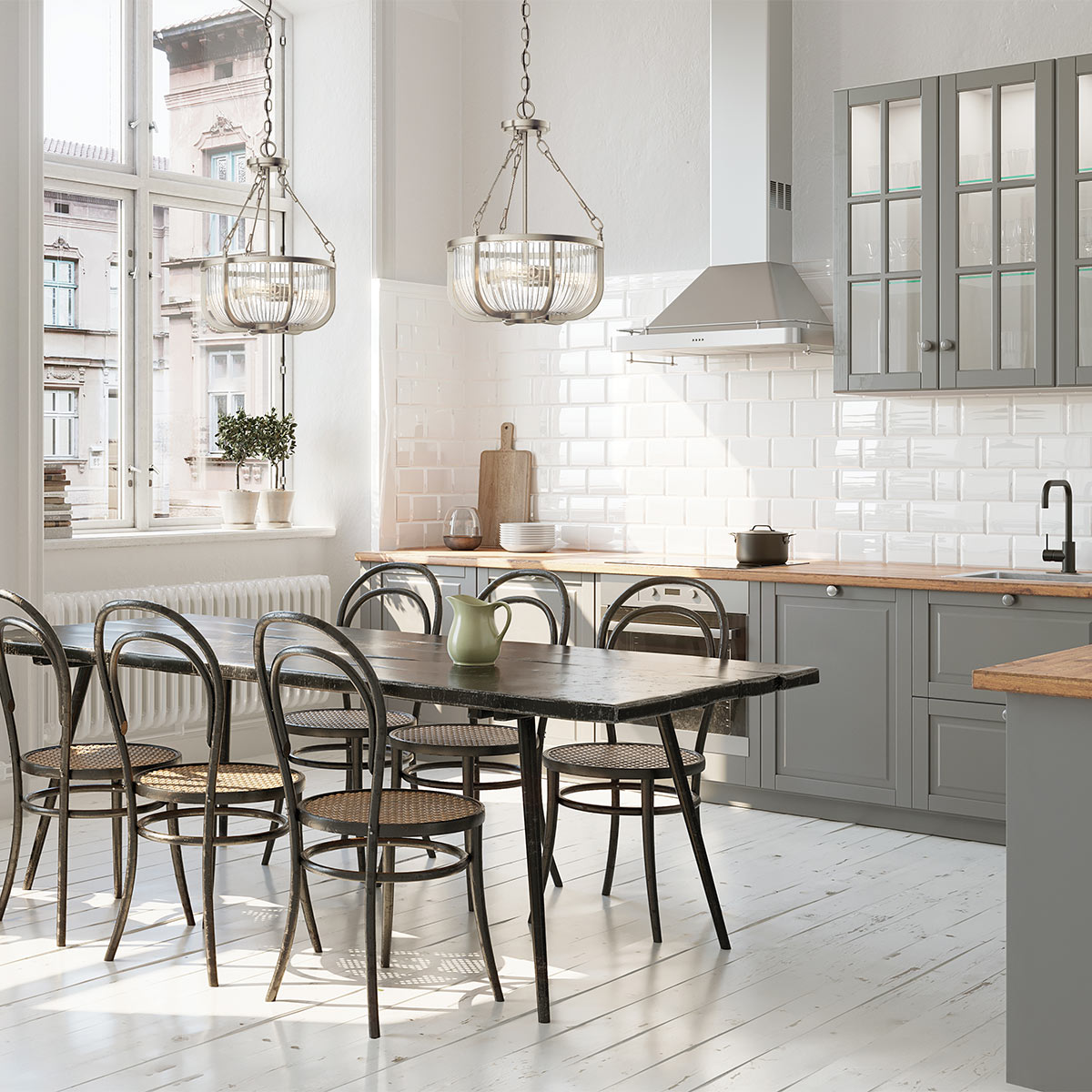 Roux 3 Semi Flush Light Pendant - Nickel